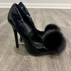 Privileged Playboy Black Pom Pom Pointed High Heel